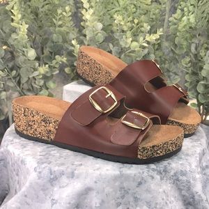 Sandalias Latinas SL Brown 2-Buckle Cork Bottom Platform Sandals WMS 6M☀️NEW☀️